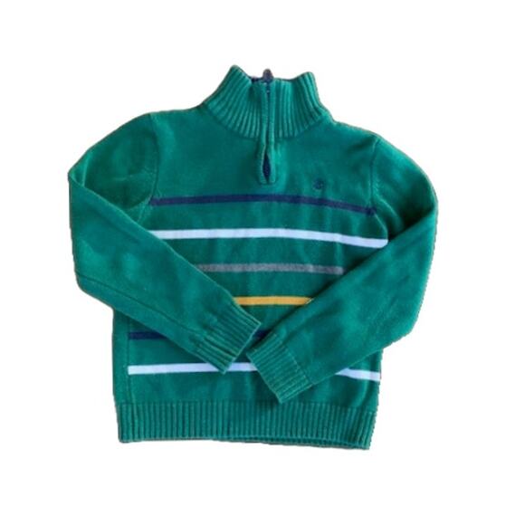 IZOD-Quarter Zip Knit Sweater-Holiday-Fall-Winter-Striped-Green-Boys-XXS / 4-5 - Picture 1 of 3
